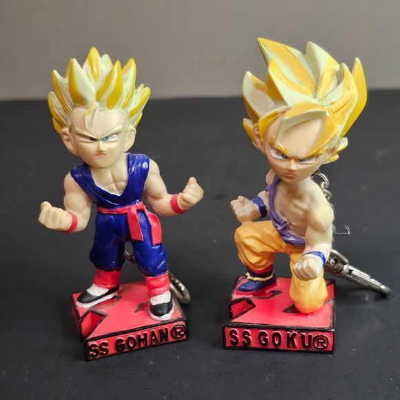 Lot of 2 Dragon Ball Z SS Goku Gohan Bobblehead Resin Figure Keychain 2002 Anime - Picture 1 of 7